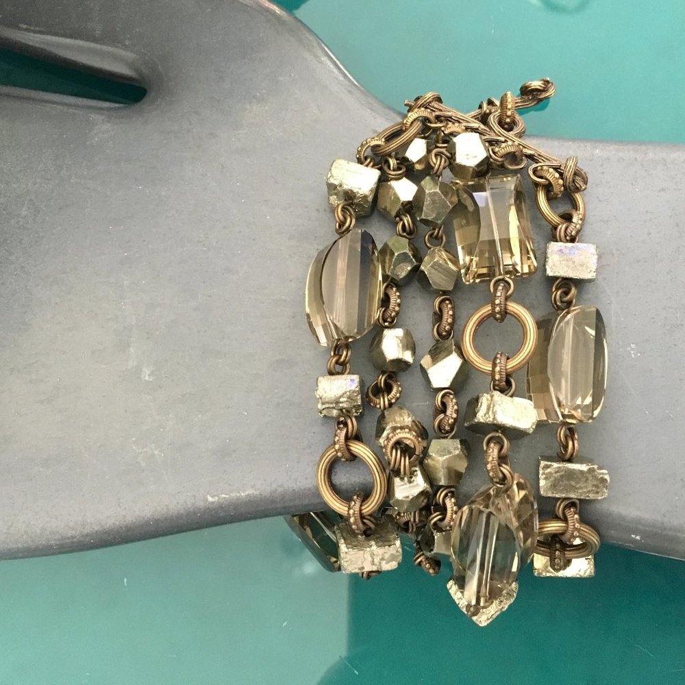 Stephen Dweck 5-Strand Pyrite & Smokey Quartz